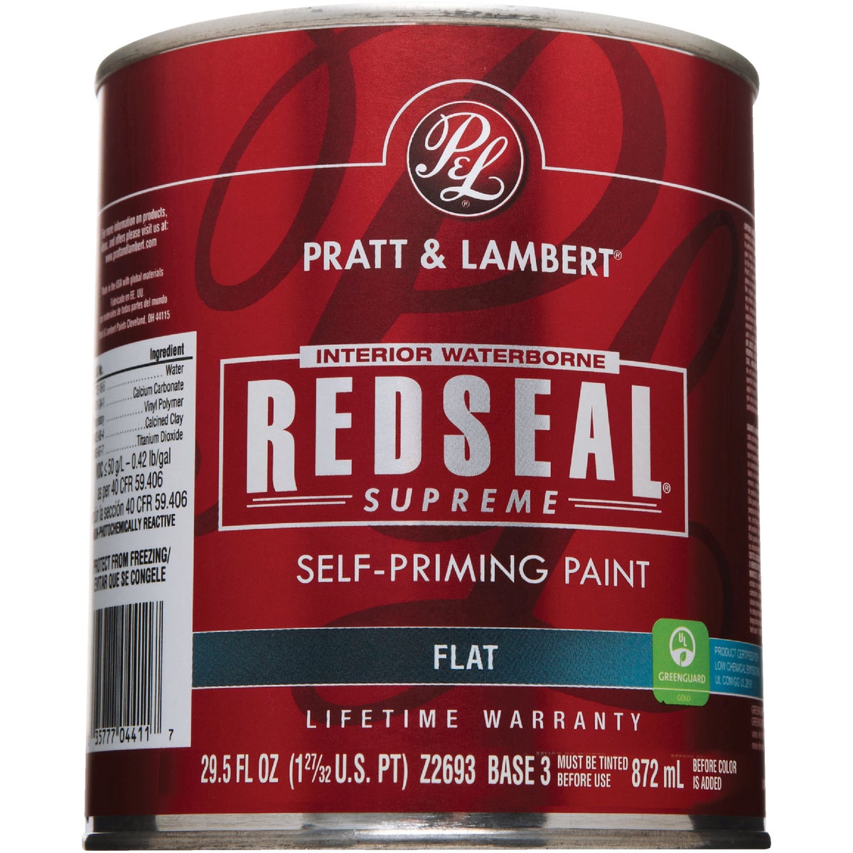 Pratt & Lambert Redseal Supreme Latex Flat Interior Wall Paint, Base 3, 1 Qt.