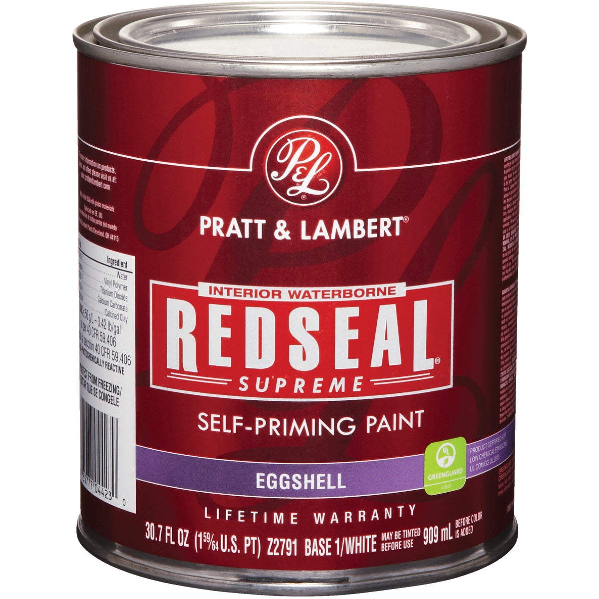 Pratt & Lambert Redseal Supreme Latex Eggshell Interior Wall Paint, Base 1 White, 1 Qt.