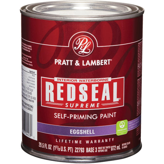 Pratt & Lambert Redseal Supreme Latex Eggshell Interior Wall Paint, Base 3, 1 Qt.