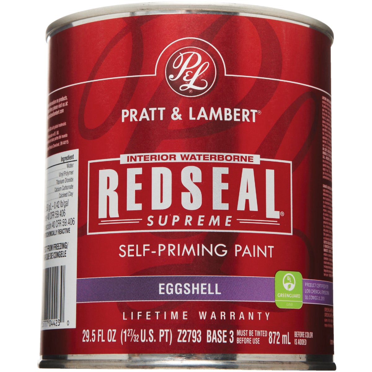 Pratt & Lambert Redseal Supreme Latex Eggshell Interior Wall Paint, Base 3, 1 Qt.