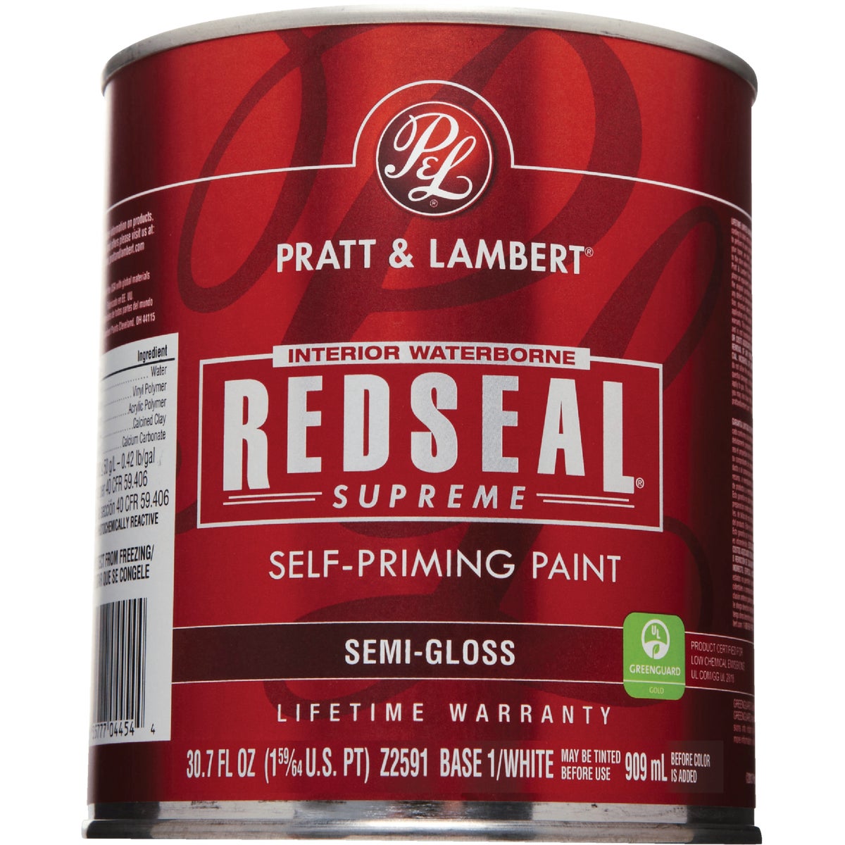 Pratt & Lambert Redseal Supreme Latex Semi-Gloss Interior Wall Paint, Base 1 White, 1 Qt.