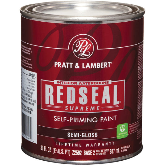 Pratt & Lambert Redseal Supreme Latex Semi-Gloss Interior Wall Paint, Base 2, 1 Qt.