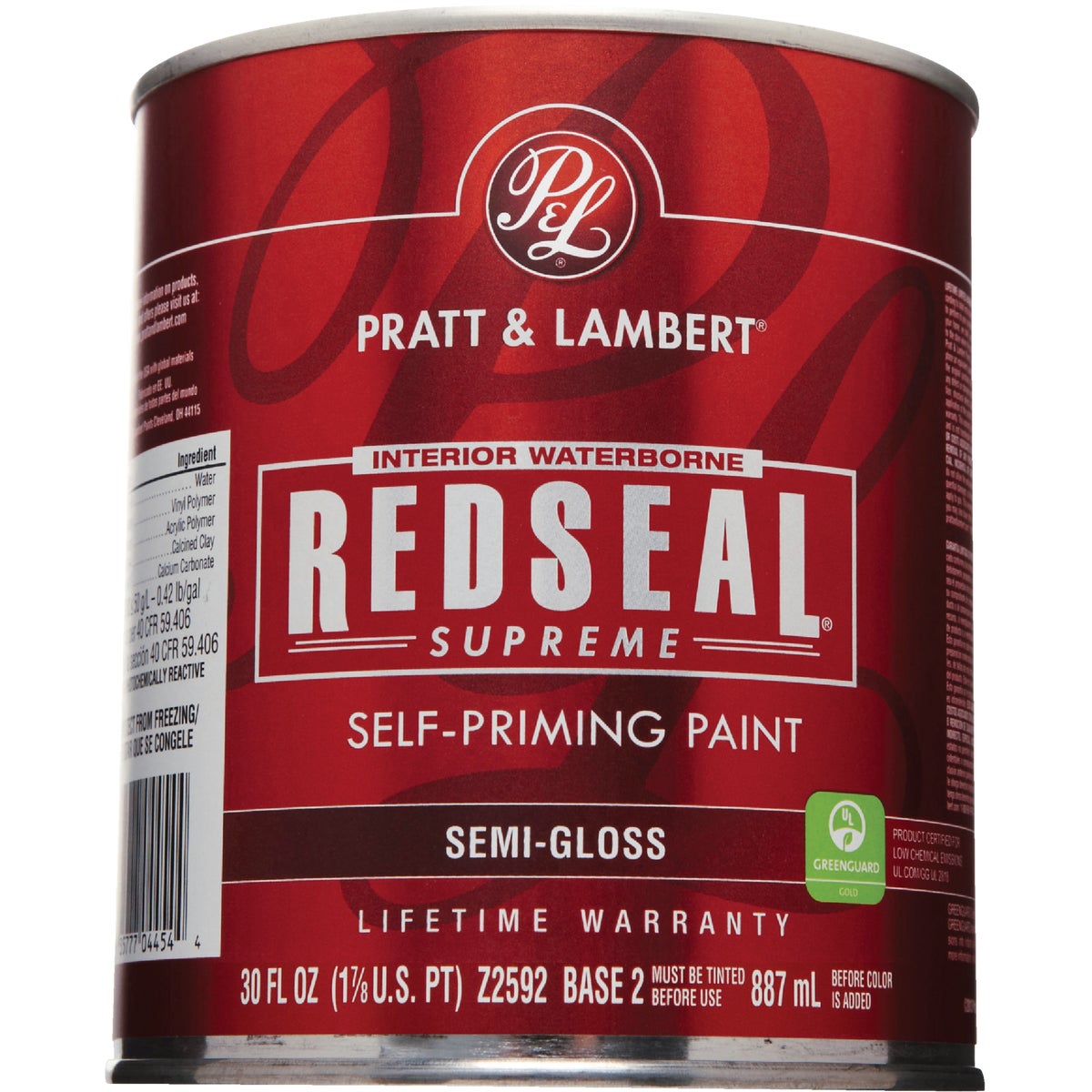 Pratt & Lambert Redseal Supreme Latex Semi-Gloss Interior Wall Paint, Base 2, 1 Qt.