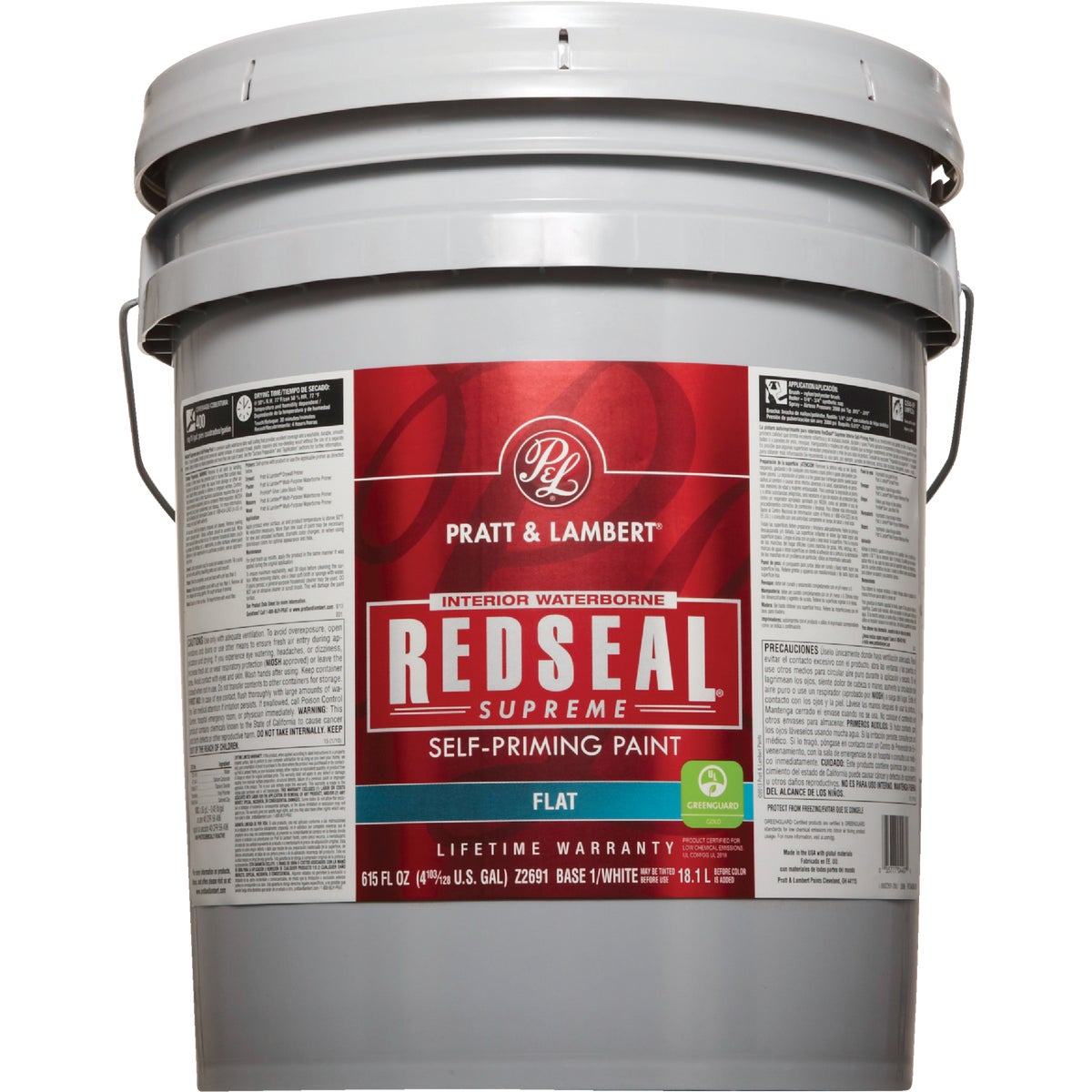 Pratt & Lambert Redseal Supreme Latex Flat Interior Wall Paint, Base 1 White, 5 Gal.