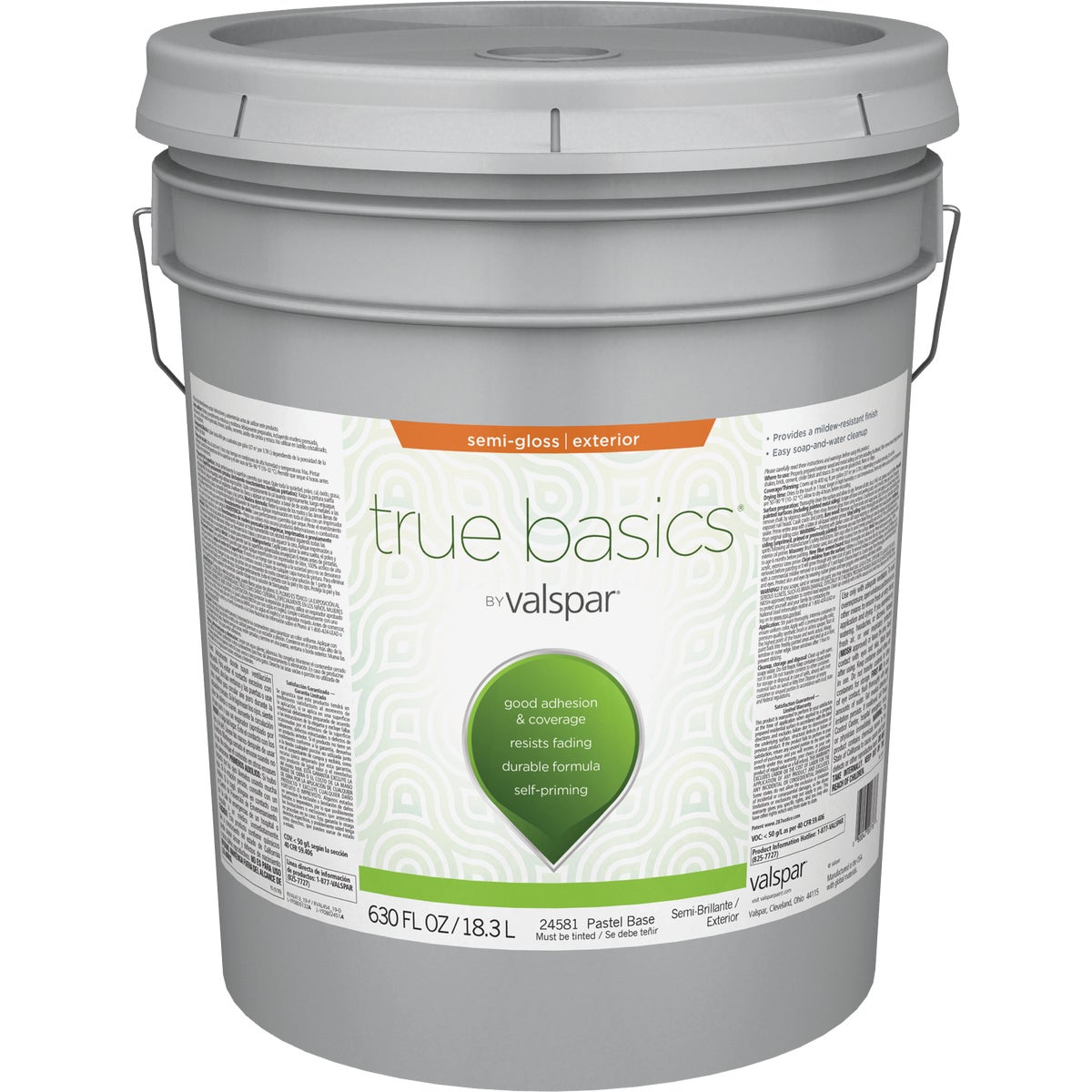 True Basics by Valspar Semi-Gloss Exterior Paint, 5 Gal., Pastel Base