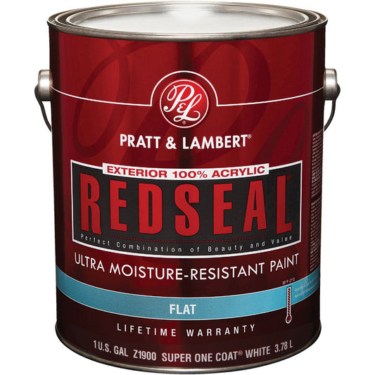 Pratt & Lambert RedSeal 100% Acrylic Flat Exterior House Paint, Super One Coat White, 1 Gal.