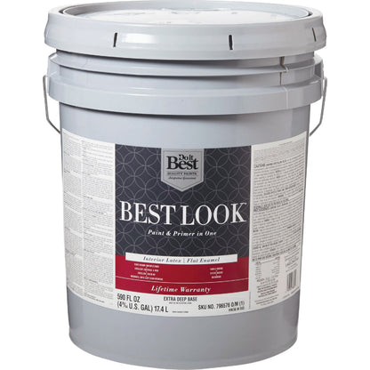 Best Look Latex Paint & Primer In One Flat Enamel Interior Wall Paint, Extra Deep Base, 5 Gal.