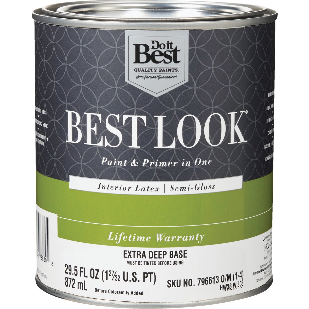 Best Look Latex Paint & Primer In One Semi-Gloss Interior Wall Paint, Extra Deep Base, 1 Qt.