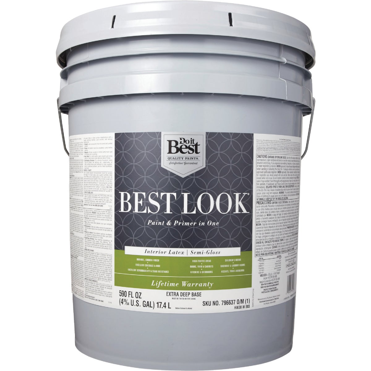 Best Look Latex Paint & Primer In One Semi-Gloss Interior Wall Paint, Extra Deep Base, 5 Gal.