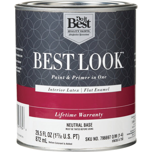 Best Look Latex Paint & Primer In One Flat Enamel Interior Wall Paint, Neutral Base, 1 Qt.