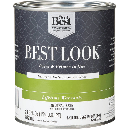 Best Look Latex Paint & Primer In One Semi-Gloss Interior Wall Paint, Neutral Base, 1 Qt.