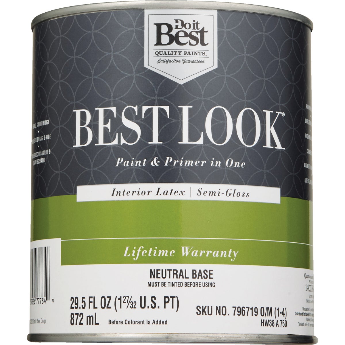 Best Look Latex Paint & Primer In One Semi-Gloss Interior Wall Paint, Neutral Base, 1 Qt.