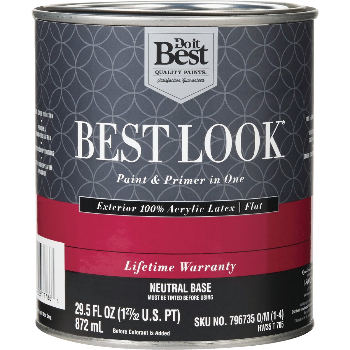 Best Look 100% Acrylic Latex Paint & Primer In One Flat Exterior House Paint, Neutral Base, 1 Qt.