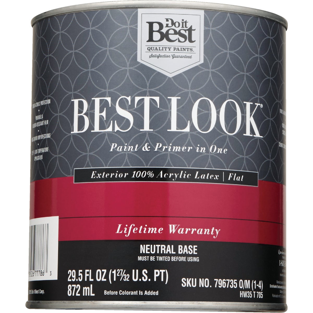 Best Look 100% Acrylic Latex Paint & Primer In One Flat Exterior House Paint, Neutral Base, 1 Qt.