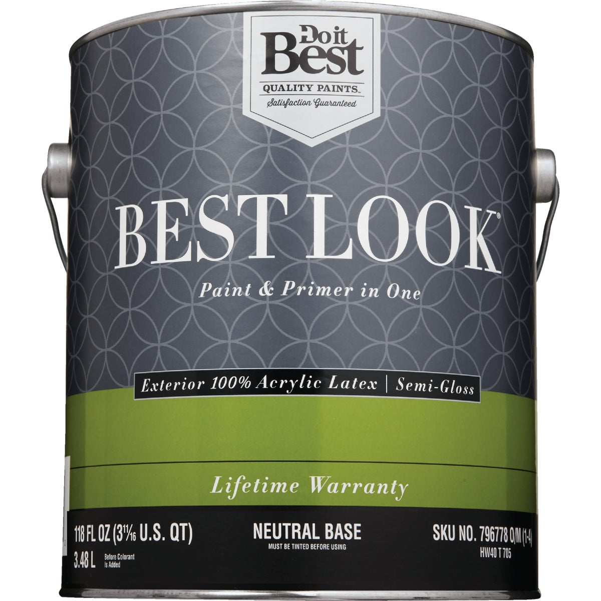 Best Look 100% Acrylic Latex Paint & Primer In One Semi-Gloss Exterior House Paint, Neutral Base, 1 Gal.