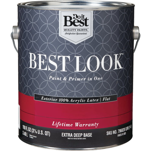 Best Look 100% Acrylic Latex Paint & Primer In One Flat Exterior House Paint, Exra Deep Base, 1 Gal.