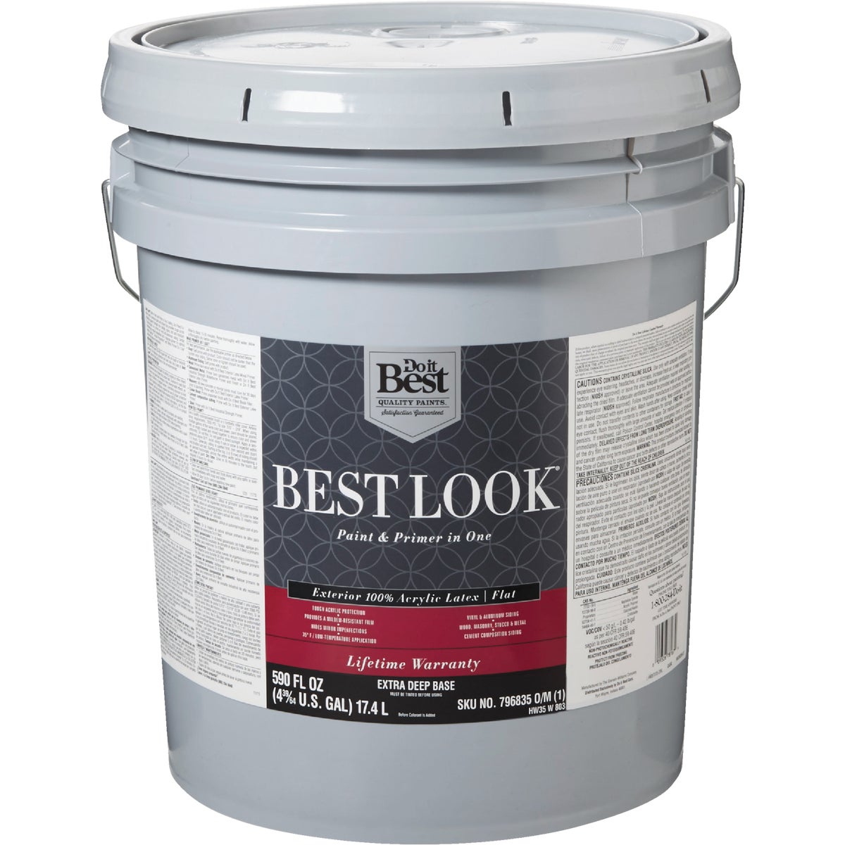 Best Look 100% Acrylic Latex Paint & Primer In One Flat Exterior House Paint, Exra Deep Base, 5 Gal.