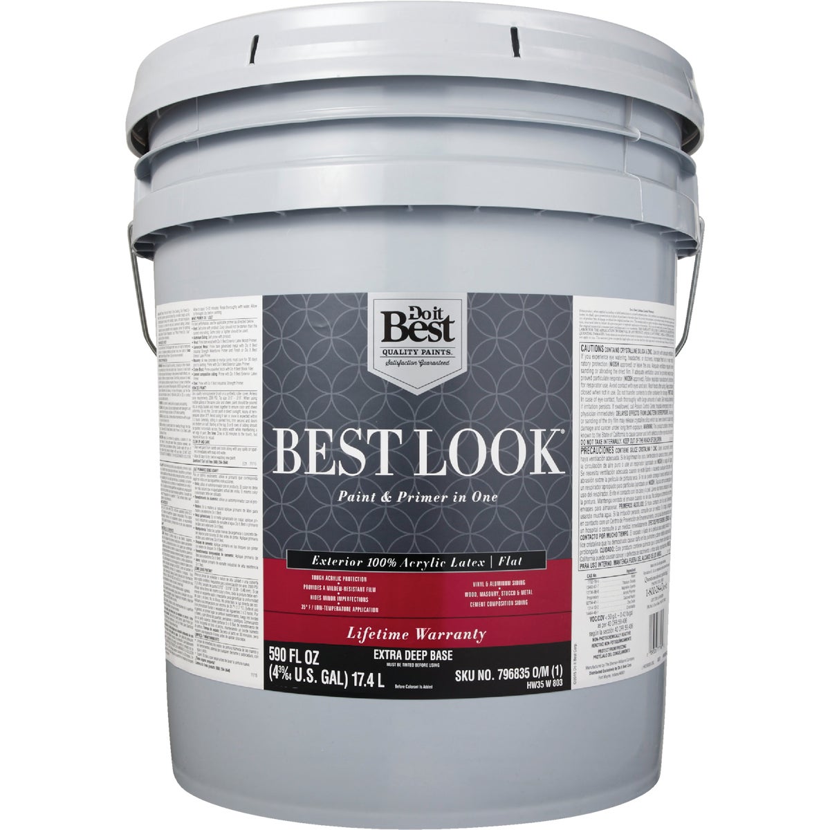 Best Look 100% Acrylic Latex Paint & Primer In One Flat Exterior House Paint, Exra Deep Base, 5 Gal.