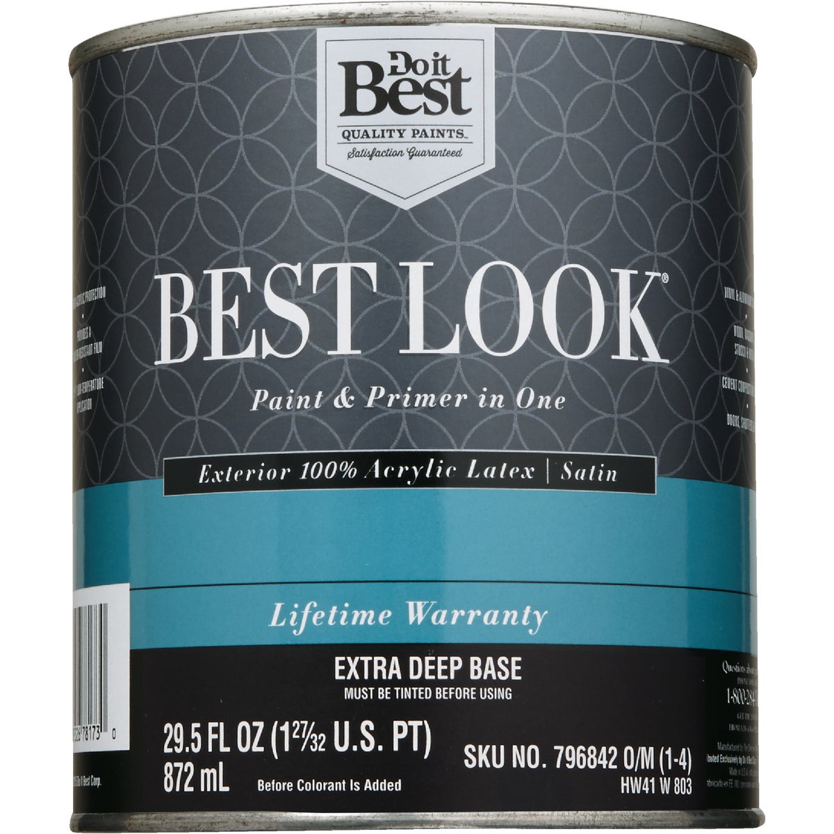 Best Look 100% Acrylic Latex Paint & Primer In One Satin Exterior House Paint, Extra Deep Base, 1 Qt.