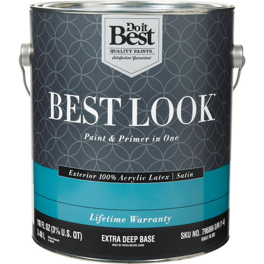 Best Look 100% Acrylic Latex Paint & Primer In One Satin Exterior House Paint, Extra Deep Base, 1 Gal.