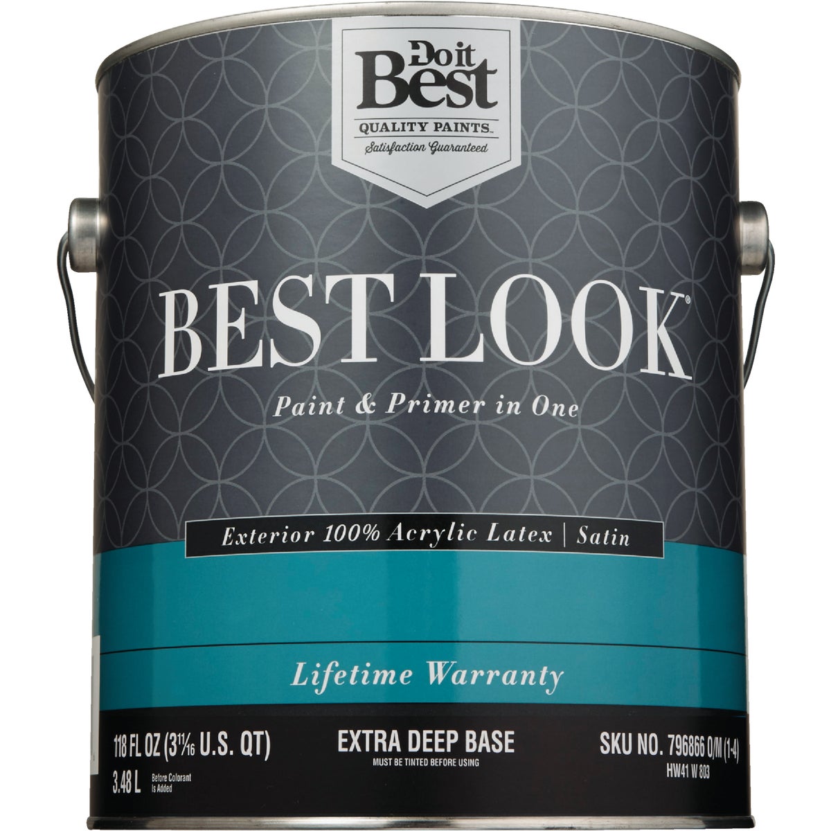 Best Look 100% Acrylic Latex Paint & Primer In One Satin Exterior House Paint, Extra Deep Base, 1 Gal.