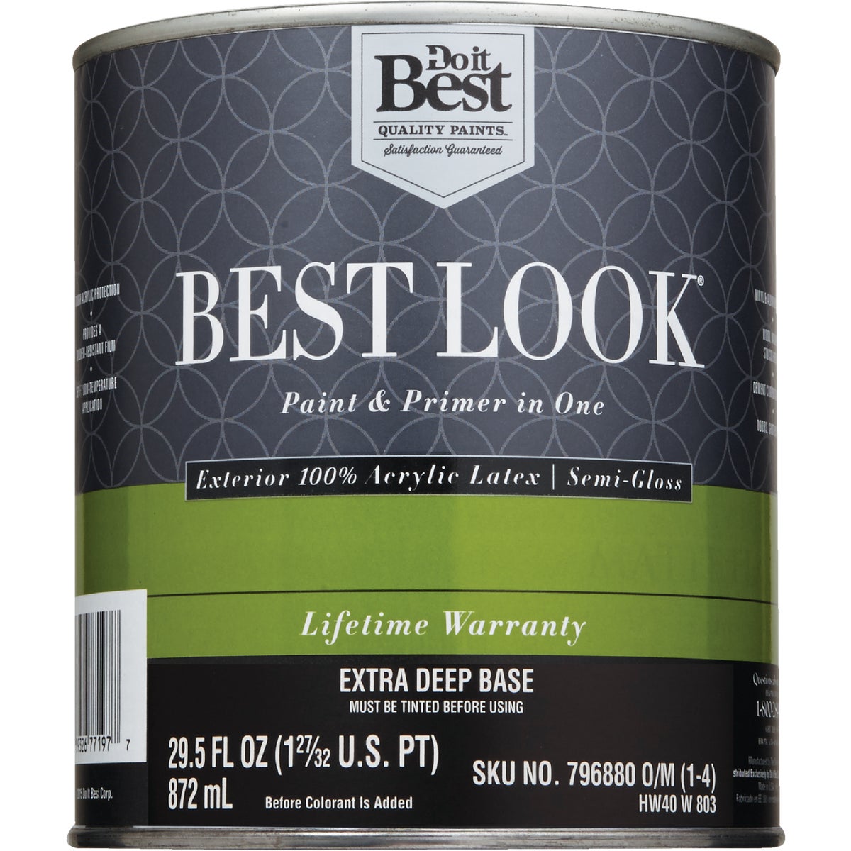 Best Look 100% Acrylic Latex Paint & Primer In One Semi-Gloss Exterior House Paint, Extra Deep Base, 1 Qt.