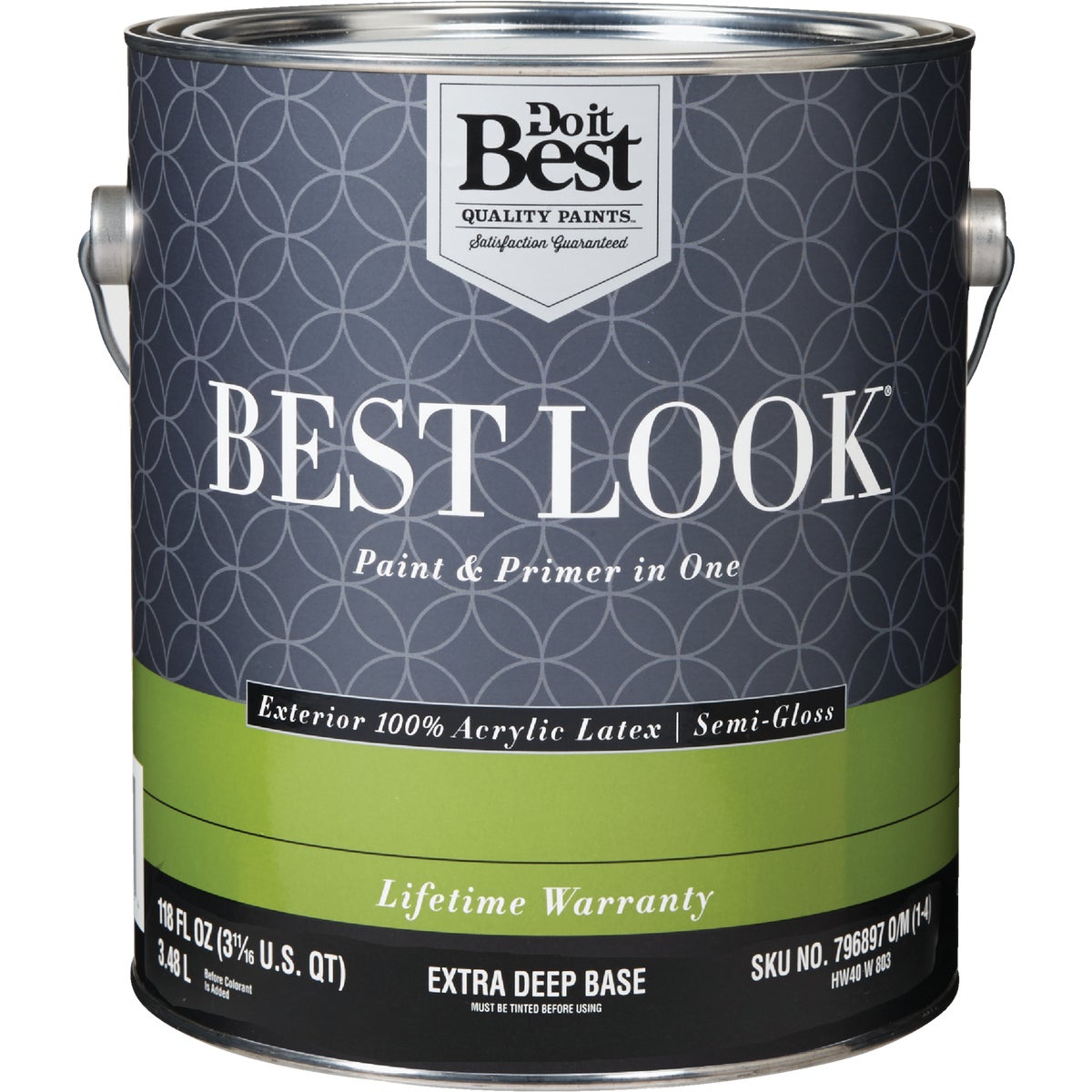 Best Look 100% Acrylic Latex Paint & Primer In One Semi-Gloss Exterior House Paint, Extra Deep Base, 1 Gal.