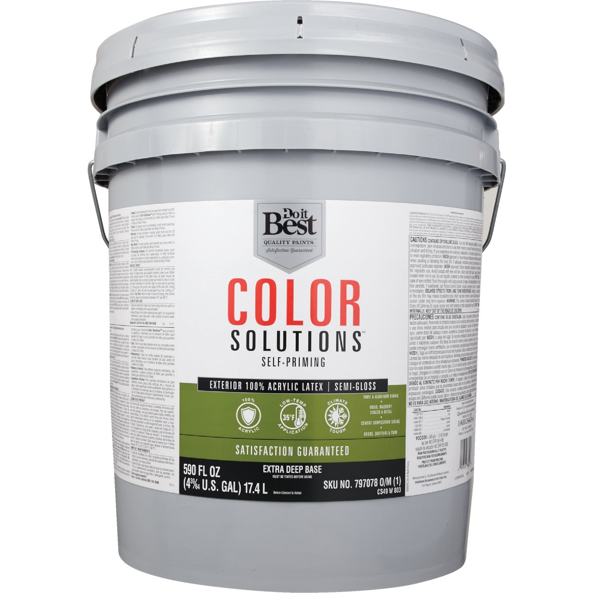 Do it Best Color Solutions 100% Acrylic Latex Self-Priming Semi-Gloss Exterior House Paint, Extra Deep Base, 5 Gal.