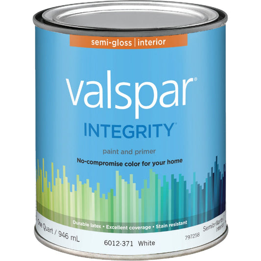 Valspar Integrity Latex Paint And Primer Semi-Gloss Interior Wall Paint, White, 1 Qt.