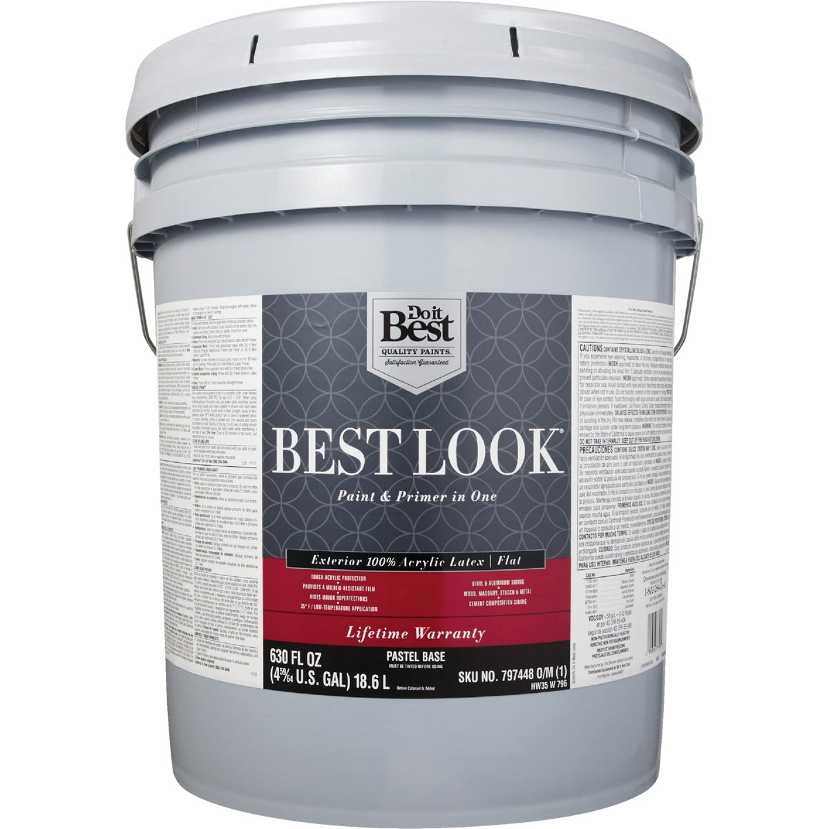 Best Look 100% Acrylic Latex Paint & Primer In One Flat Exterior House Paint, Pastel Base, 5 Gal.