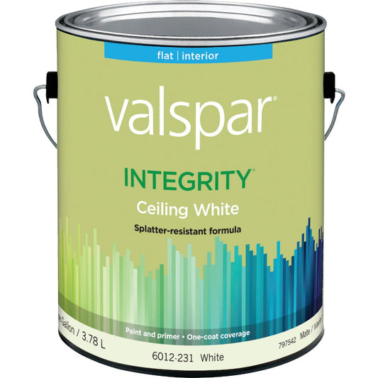 Valspar Integrity Latex Paint And Primer Flat Ceiling Paint, White, 1 Gal.