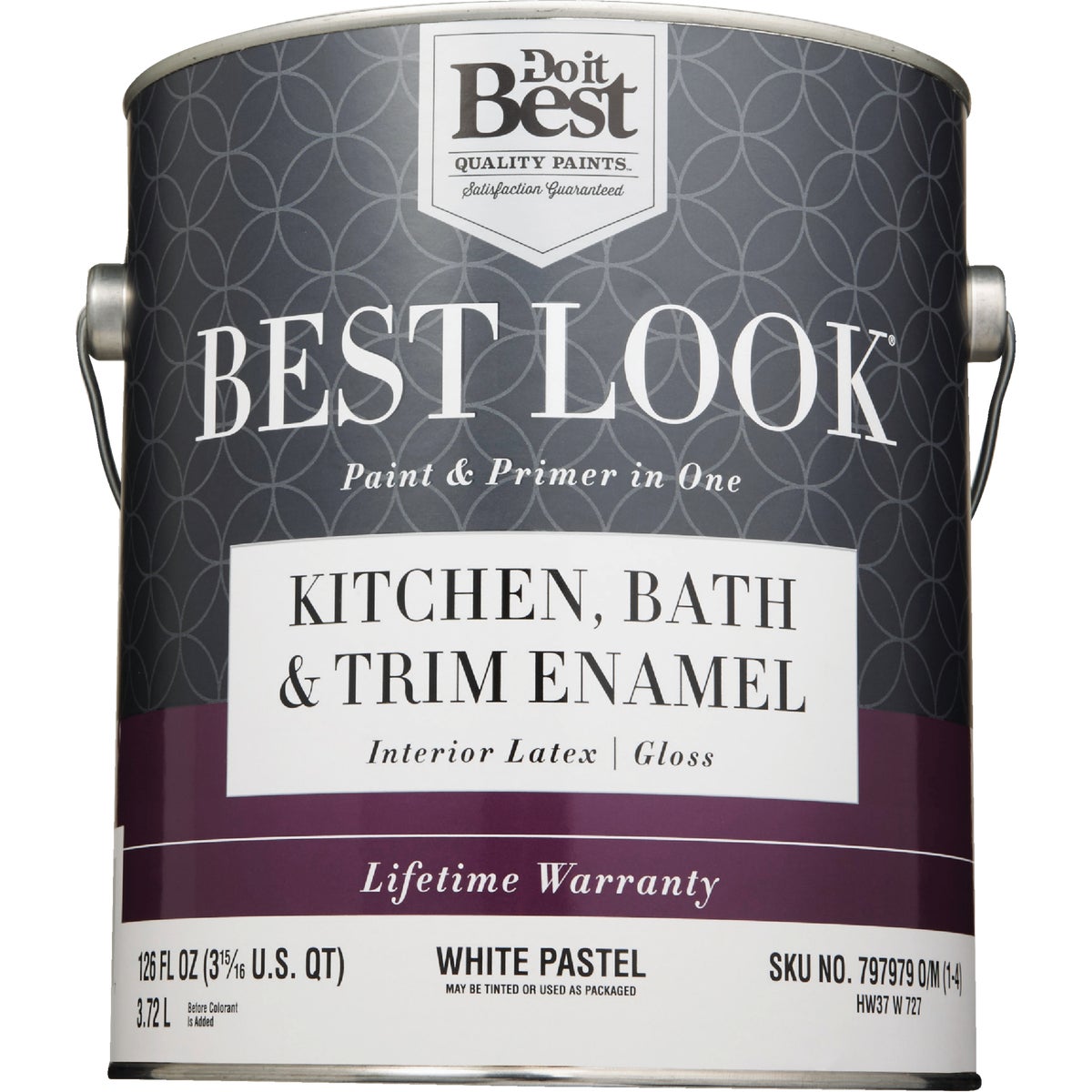 Best Look Latex Paint & Primer In One Kitchen Bath & Trim Enamel Gloss Interior Wall Paint, White-Pastel Base, 1 Gal.