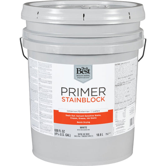 Do it Best Latex Interior/Exterior Stain Blocking Primer, White, 5 Gal.