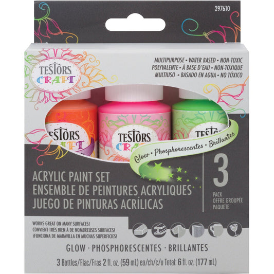 Testors Craft 2 Oz. Acrylic Glow Paint Kit (3-Pack)