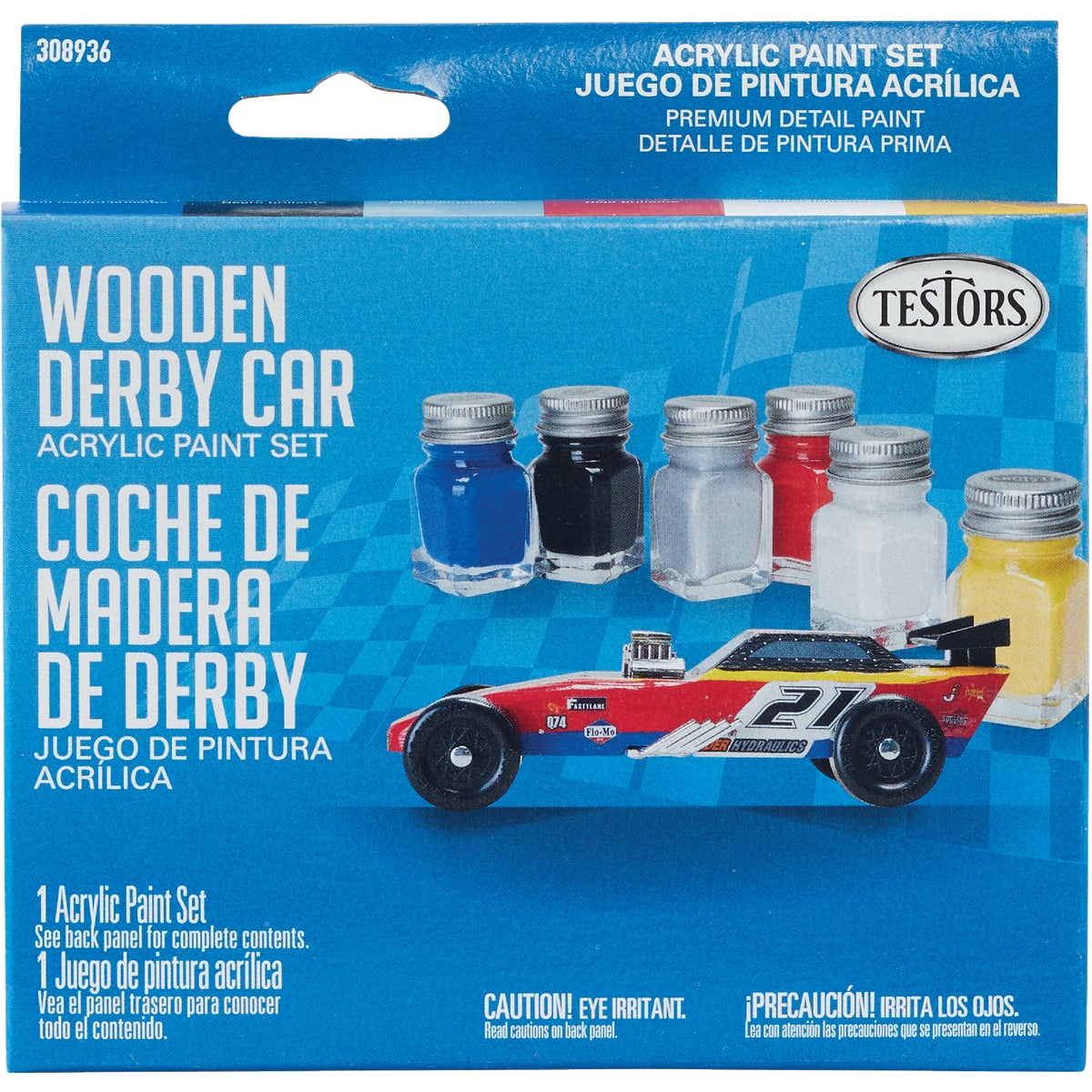 Testors Wooden Derby Car Acrylic Paint Set (Blue, Black, Silver, Red, White, Yellow)