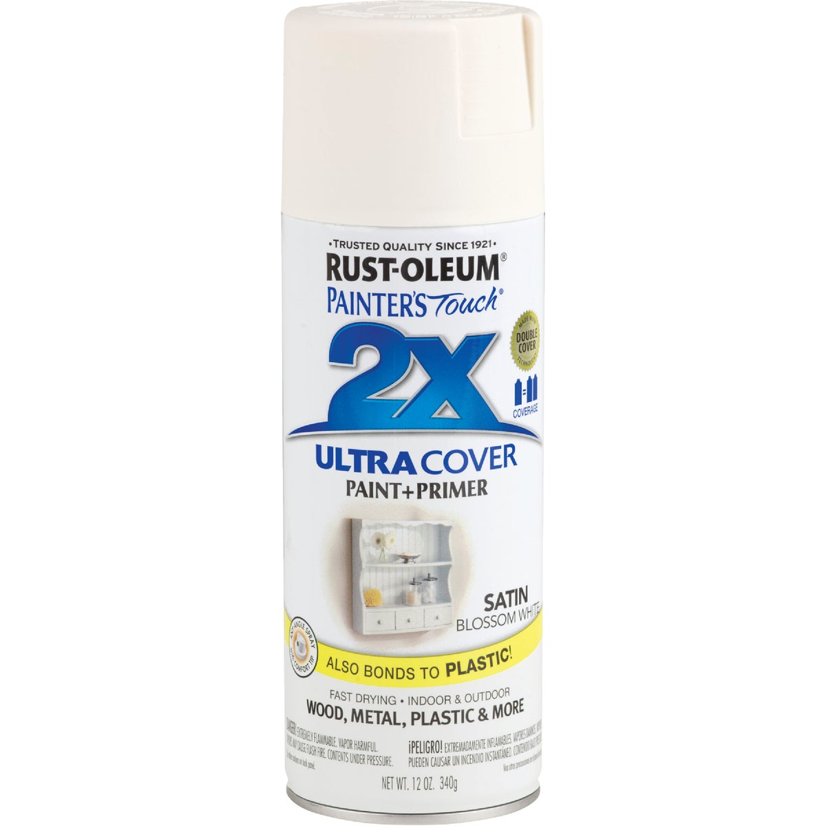 Rust-Oleum Painter's Touch 2X Ultra Cover 12 Oz. Satin Paint + Primer Spray Paint, Blossom White