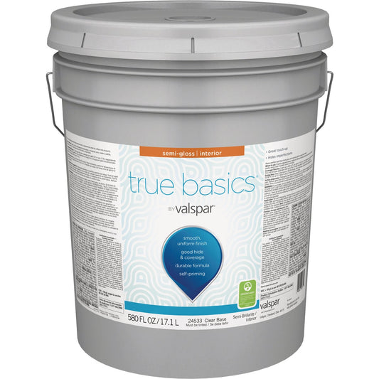 True Basics by Valspar Semi-Gloss Interior Paint, 5 Gal., Clear Base