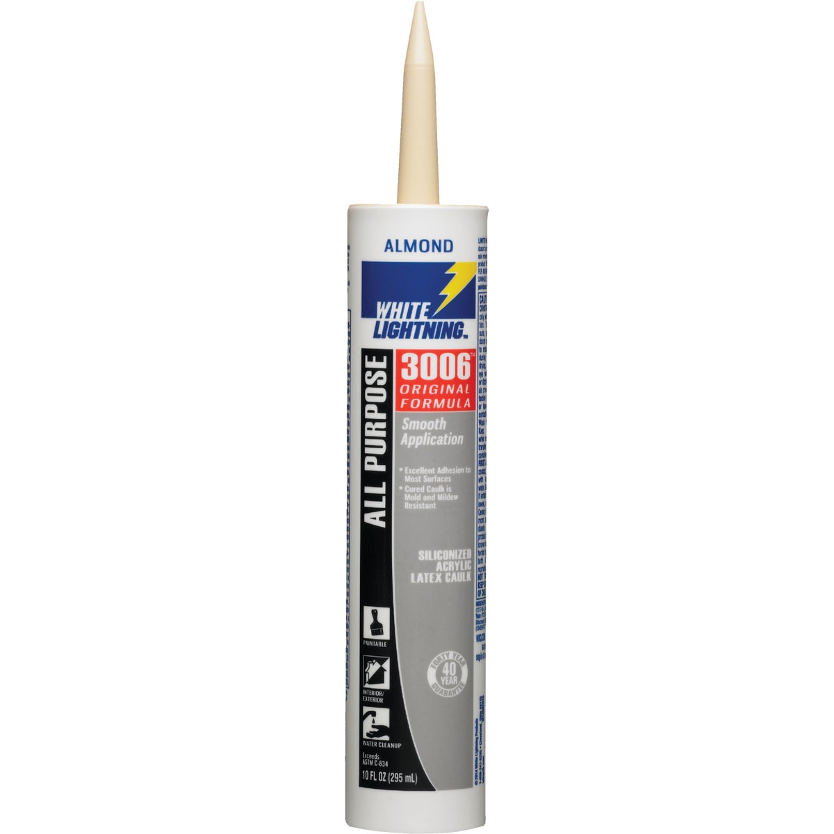 White Lightning 3006 10 Oz. All-Purpose Siliconized Acrylic Latex Caulk, Almond