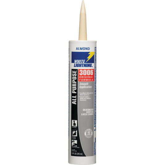 White Lightning 3006 10 Oz. All-Purpose Siliconized Acrylic Latex Caulk, Almond