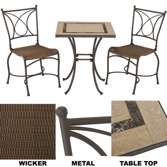 Florence 3-Piece Bistro Set with Wicker Seats