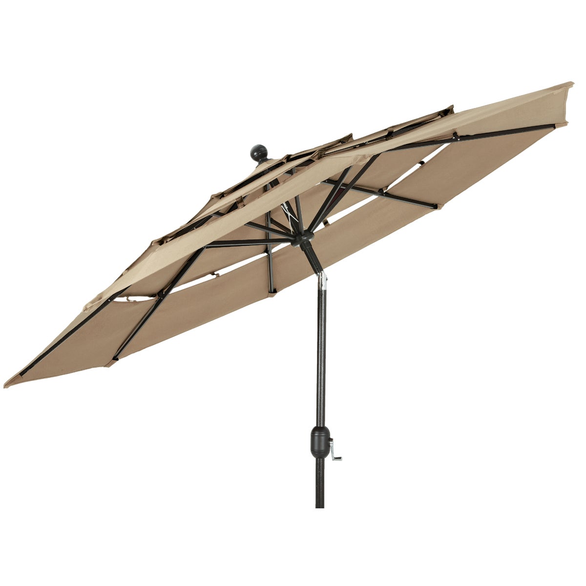 Outdoor Expressions 9 Ft. 3-Tier Tilt/Crank Tan Patio Umbrella