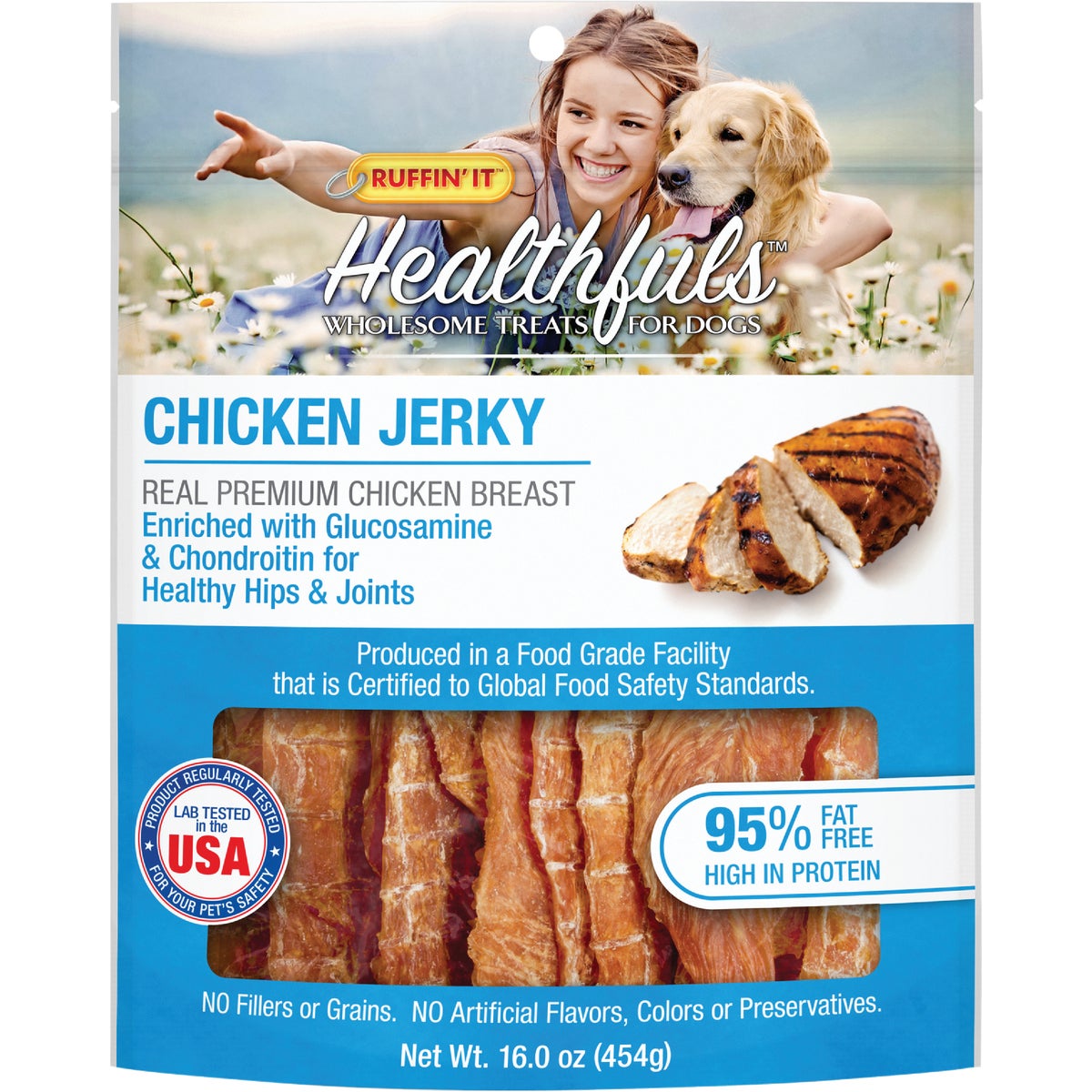 Ruffin' it Healthfuls Chicken Flavor Jerkey Dog Treat, 1 Lb.