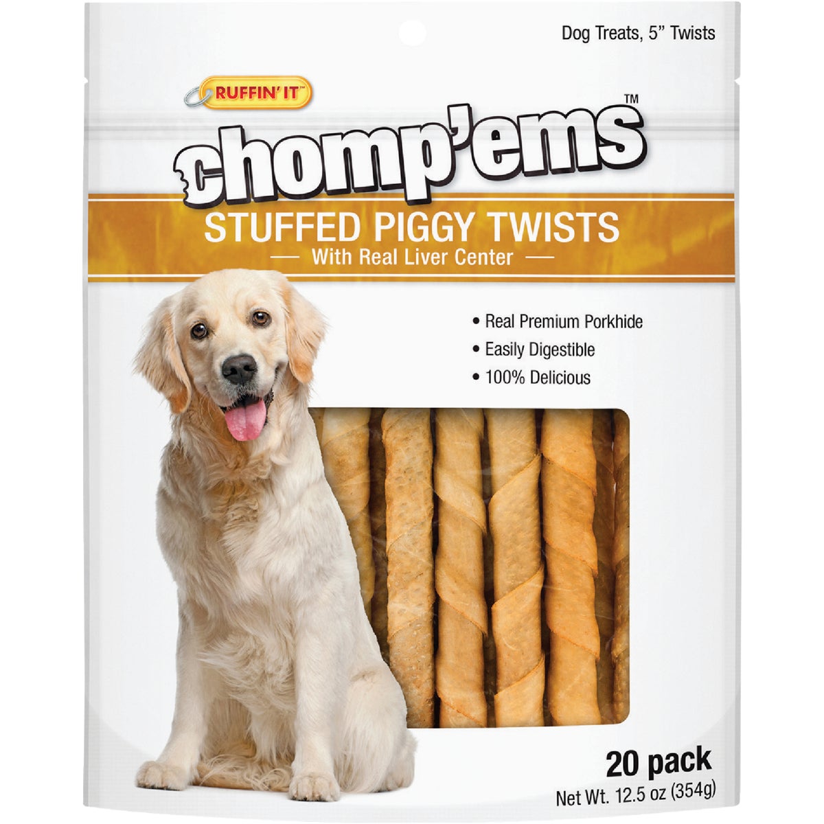 Ruffin' it Chomp'ems Pork Flavor Chewy Dog Treat (20-Pack)