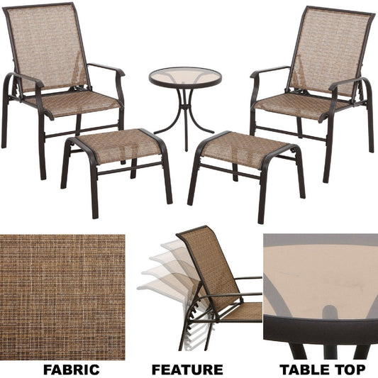 Outdoor Expressions Greenville 5-Piece Steel Sling Chair Chat Set