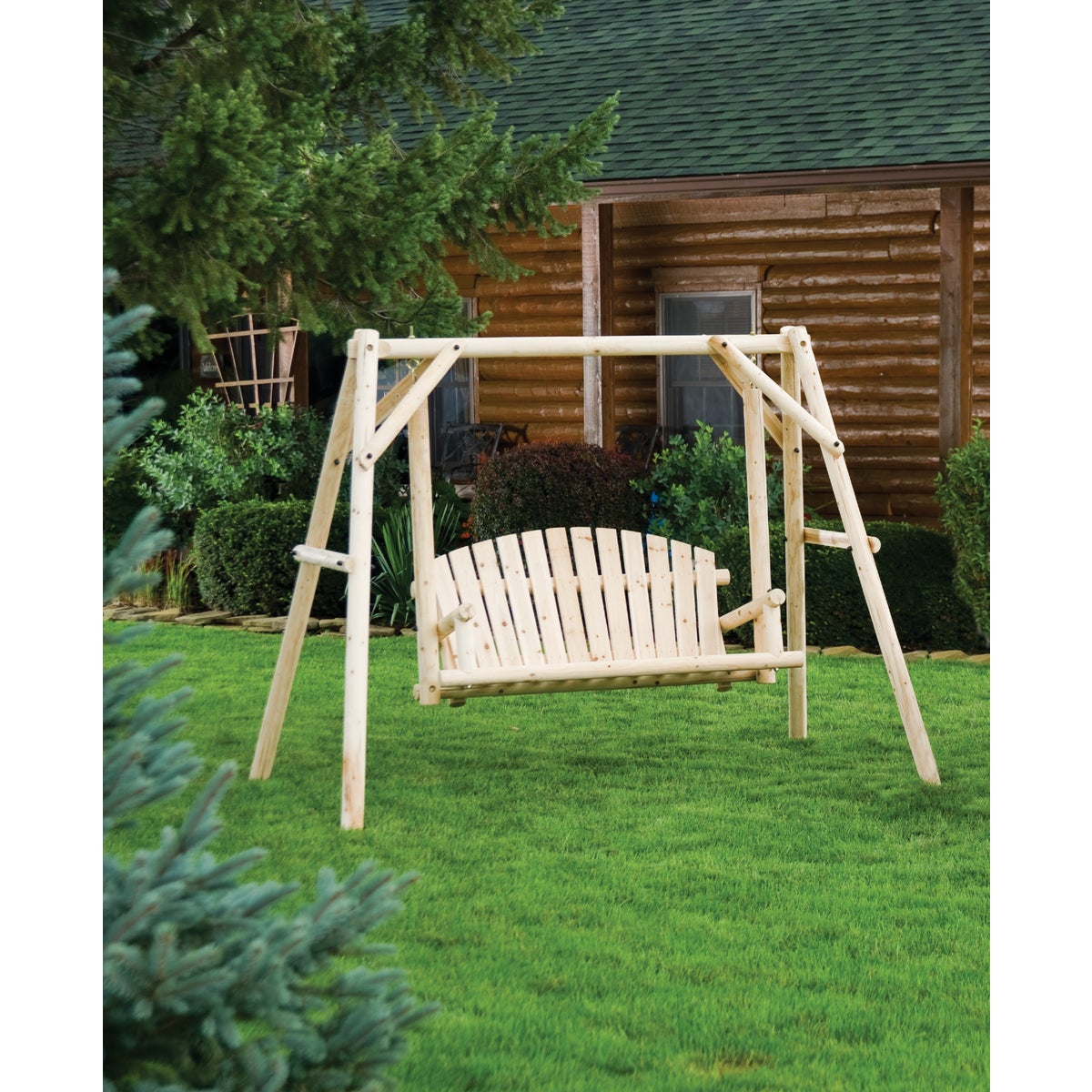 Jack Post North Woods 2-Person 71 In. W. x 67 In. H. x 55 In. D. Natural Log Patio Swing with Canopy