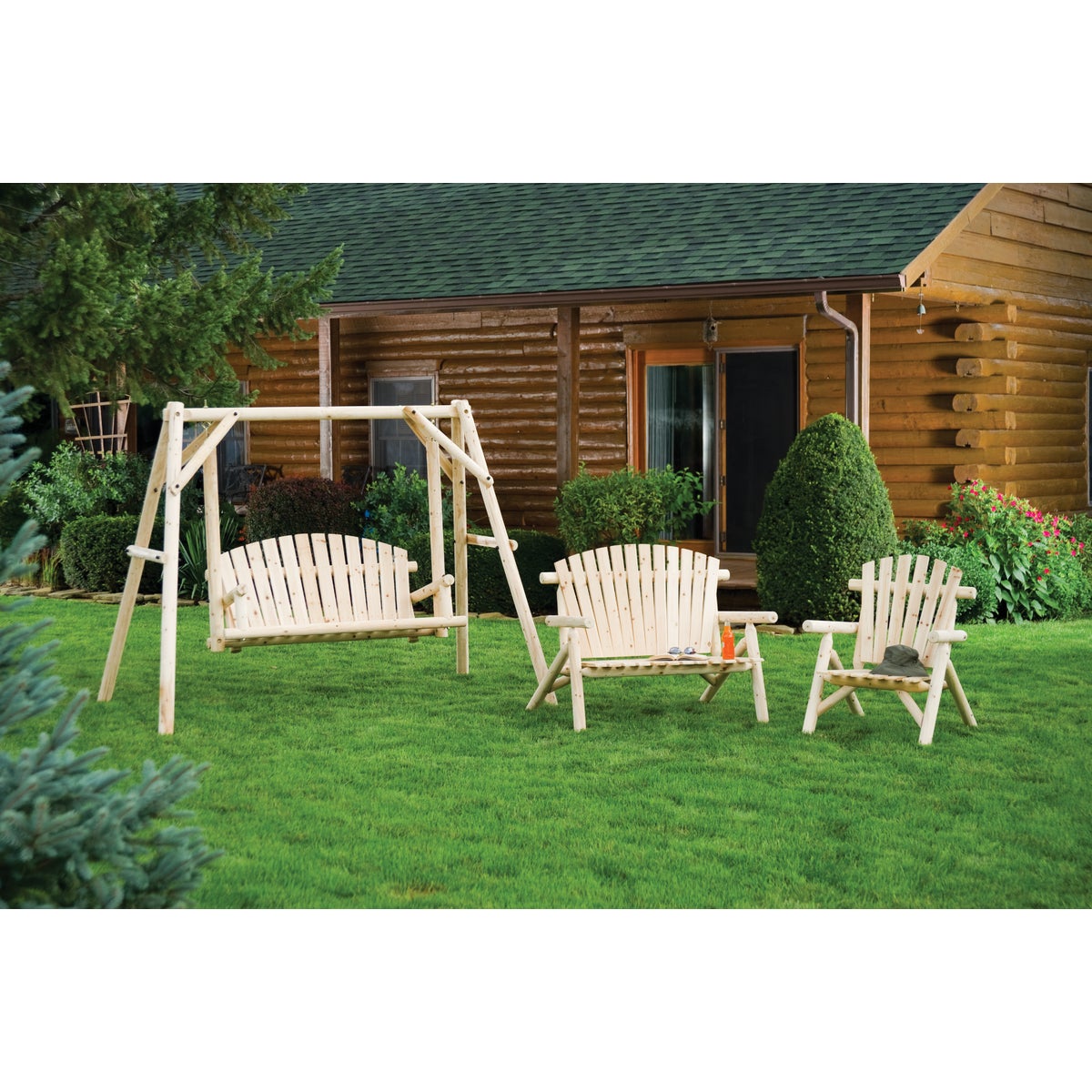 Jack Post North Woods 2-Person 71 In. W. x 67 In. H. x 55 In. D. Natural Log Patio Swing with Canopy