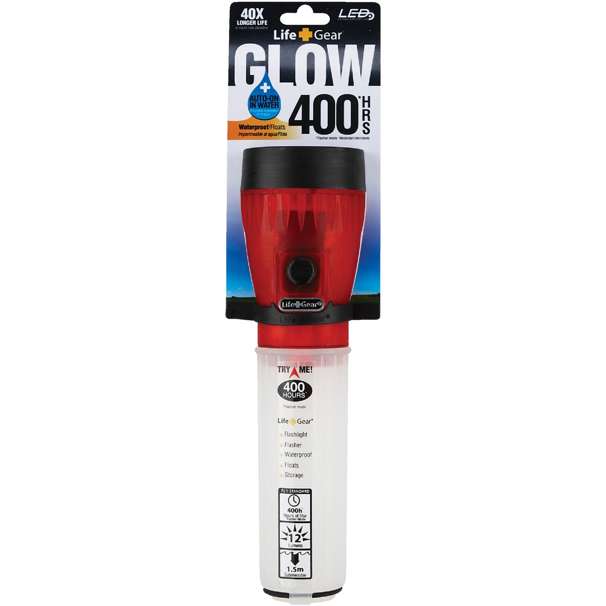 Life Gear Red Glow Waterproof Flashlight