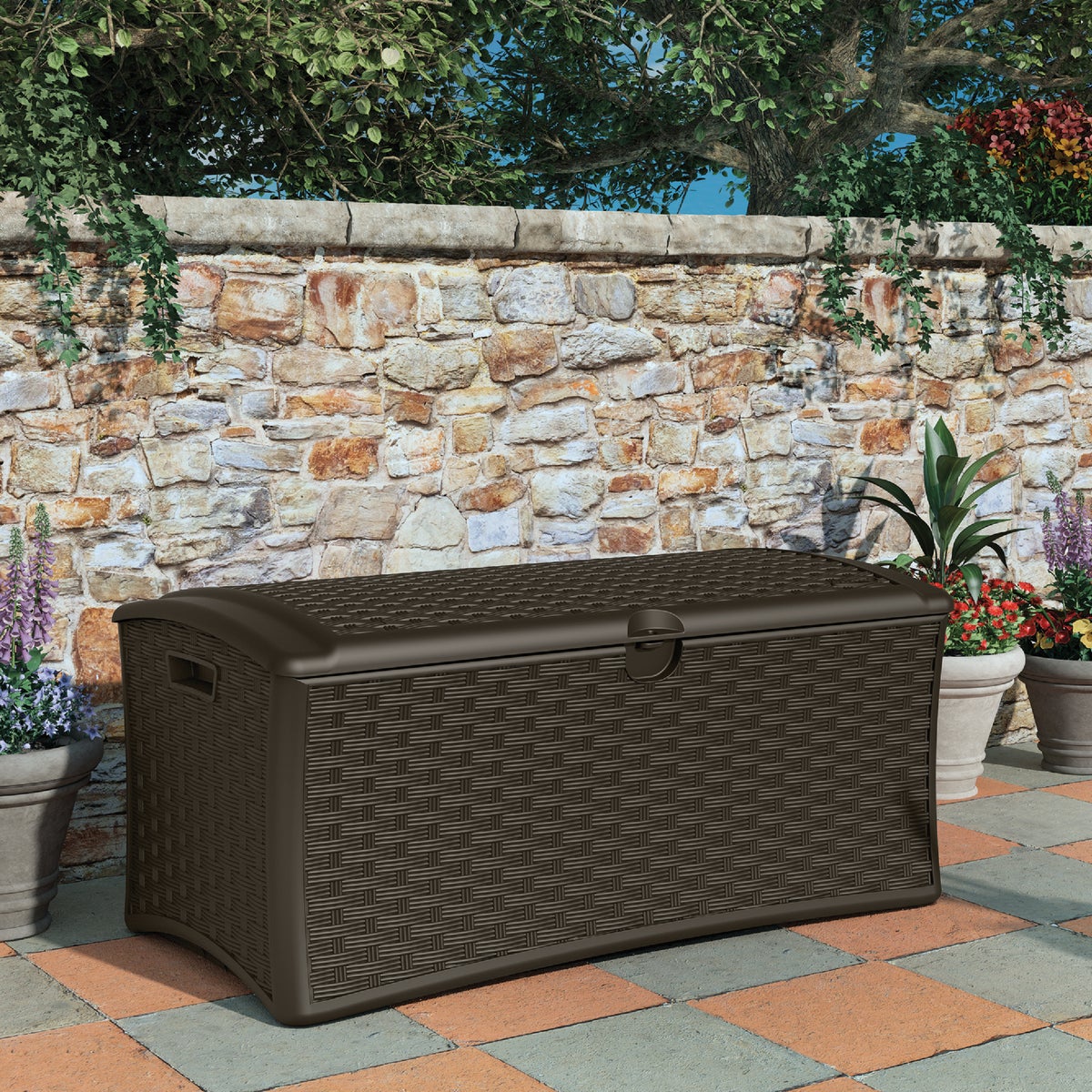 Suncast 72 Gal. Resin Wicker Brown Deck Box