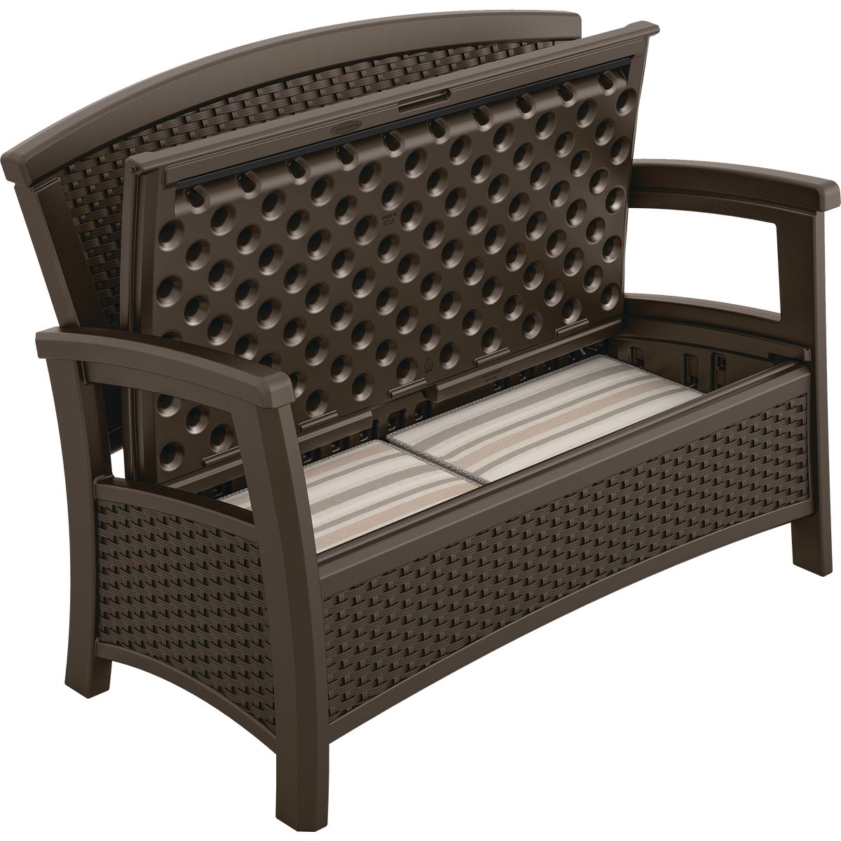 Suncast Brown Resin Wicker Loveseat Storage Bench