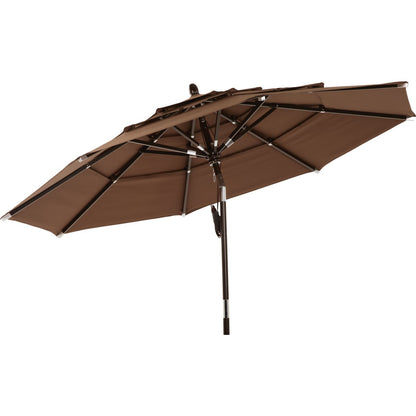 Outdoor Expressions 9 Ft. 3-Tier Tilt/Pulley Brown Patio Umbrella